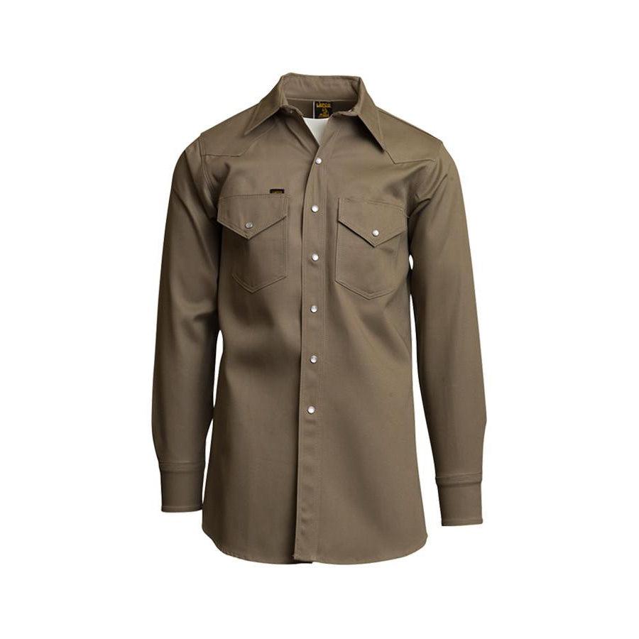 LAPCO FR 850 Khaki Non-FR 8.5oz. Mid-Weight Welding Shirt - Fire Retardant Shirts.com