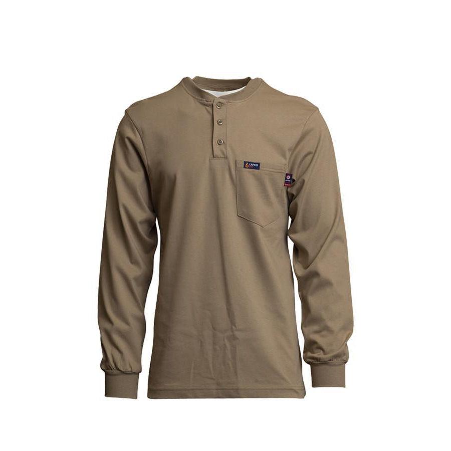 LAPCO FR FRT-HJE-KHA Khaki 7oz. FR Henley Tees - Fire Retardant Shirts.com