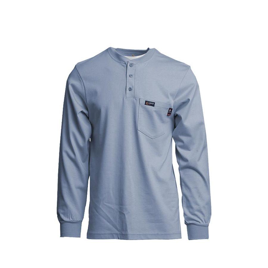 LAPCO FR FRT-HJE-MBL Medium Blue 7oz. FR Henley Tees - Fire Retardant Shirts.com
