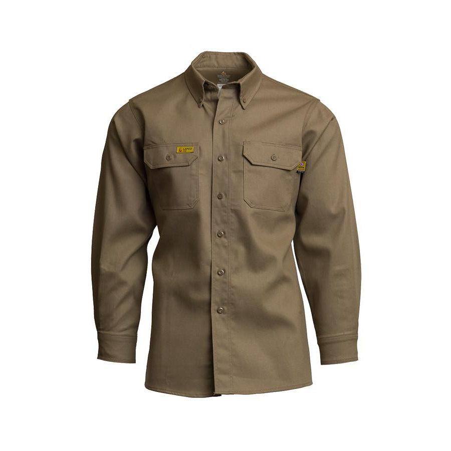 LAPCO FR GOS7KH Khaki 7oz. FR Uniform Shirt - Fire Retardant Shirts.com