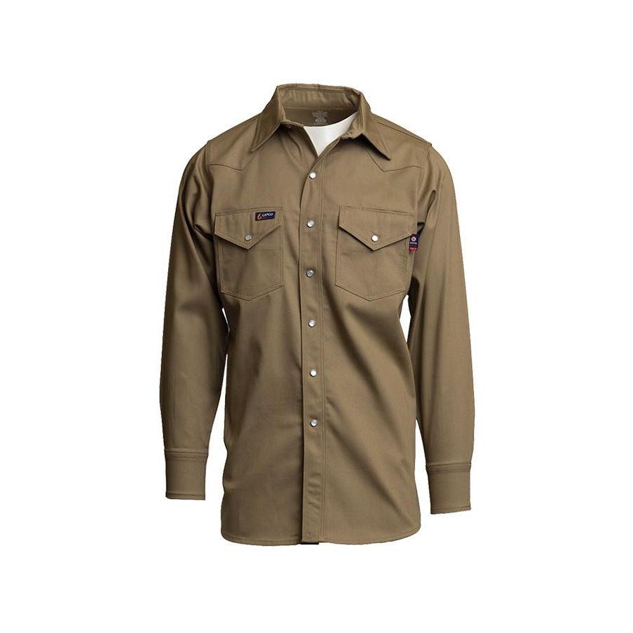 LAPCO FR IKH7WS Khaki 7oz. FR Western Shirts - Fire Retardant Shirts.com