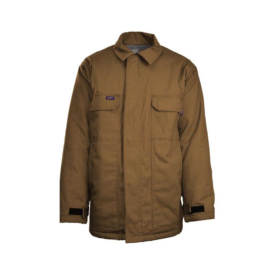 LAPCO FR JCFRWS9BR Brown 9oz. FR Insulated Chore Coats with Windshield Technology