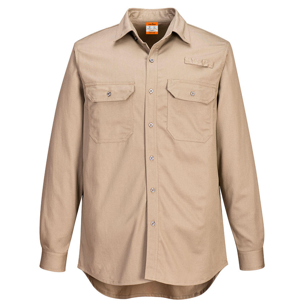 Portwest FR FR705 - Vented FR Shirt Khaki & Navy-Fire Retardant Shirts.com