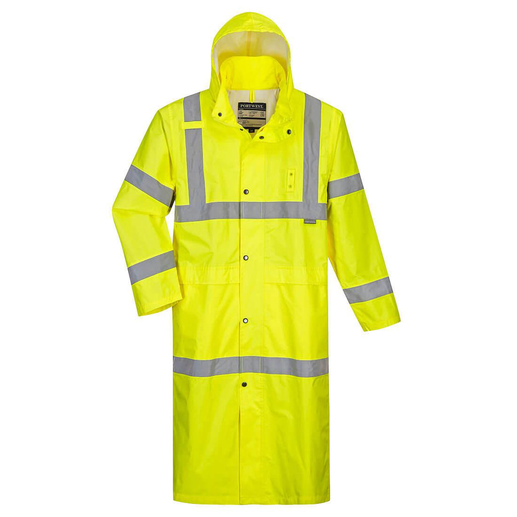 Portwest UH445 - Hi-Vis Classic Rain Coat 48" Yellow-Fire Retardant Shirts.com