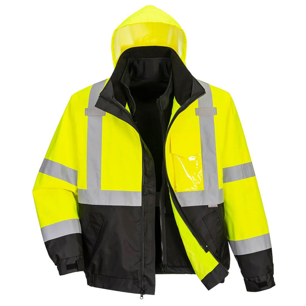 Portwest US365 - Hi-Vis Premium 3-in-1 Bomber Yellow/Black-Fire Retardant Shirts.com