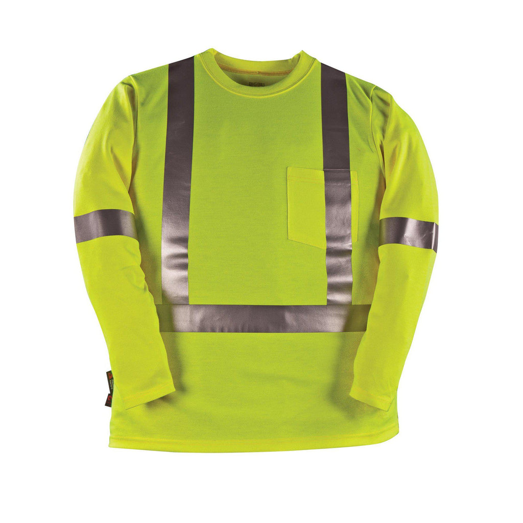 Big Bill FR RT5PY8-YEL Yellow Hi-Vis Long Sleeve Henley - Fire Retardant Shirts.com