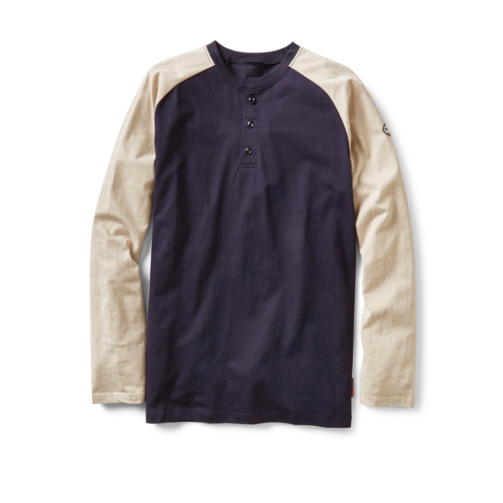 Rasco FR FR0401KH/NV Khaki and Navy Henley T-Shirt - Close Out-Fire Retardant Shirts.com