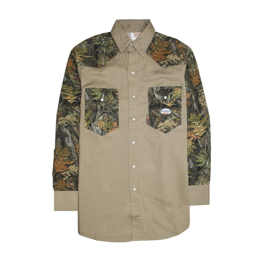 Rasco FR FR1103WC/KH Woodland Camo-Khaki Two Tone Work Shirts-Fire Retardant Shirts.com