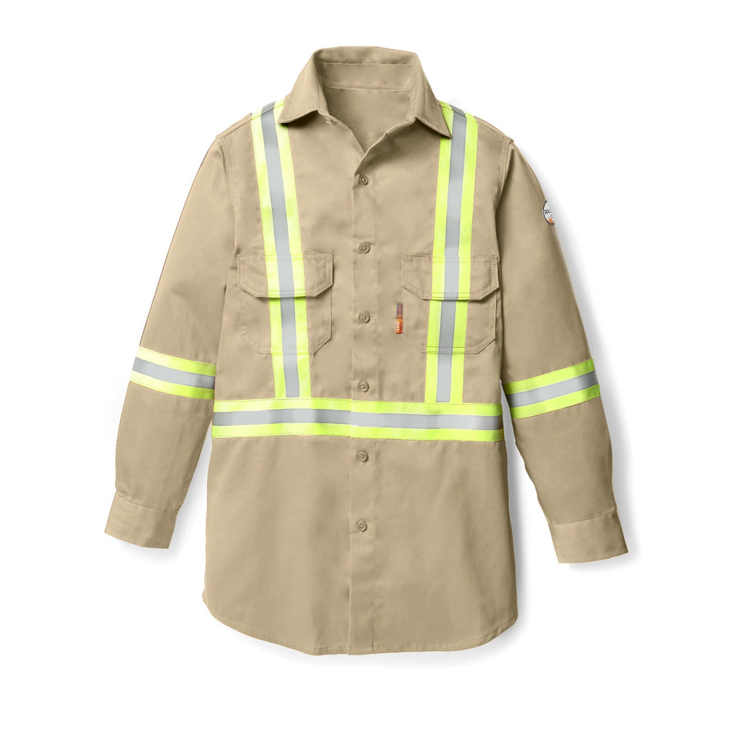 Rasco FR FR1403KH Khaki Uniform Shirt with Reflective Trim-Fire Retardant Shirts.com