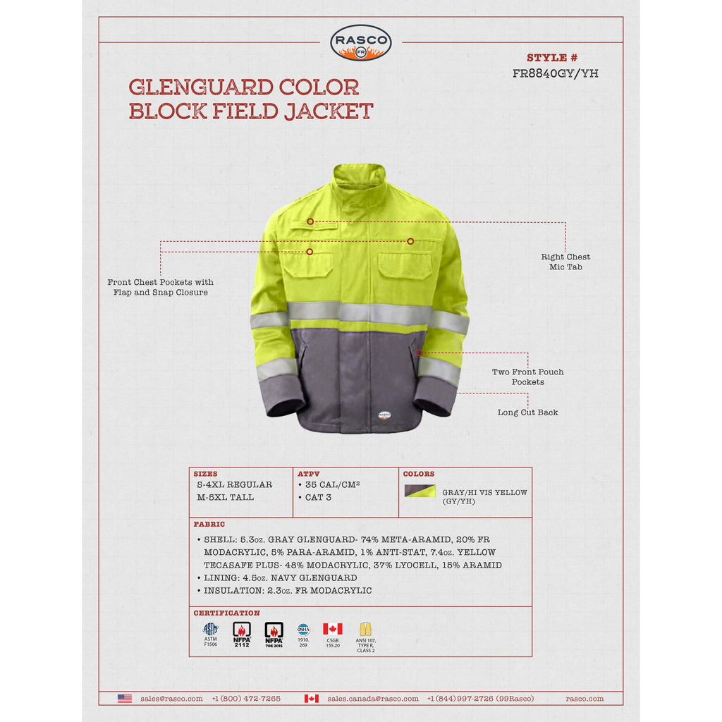 Rasco FR FR8840GY/YH GlenGuard Color Block Field Jacket-Fire Retardant Shirts.com