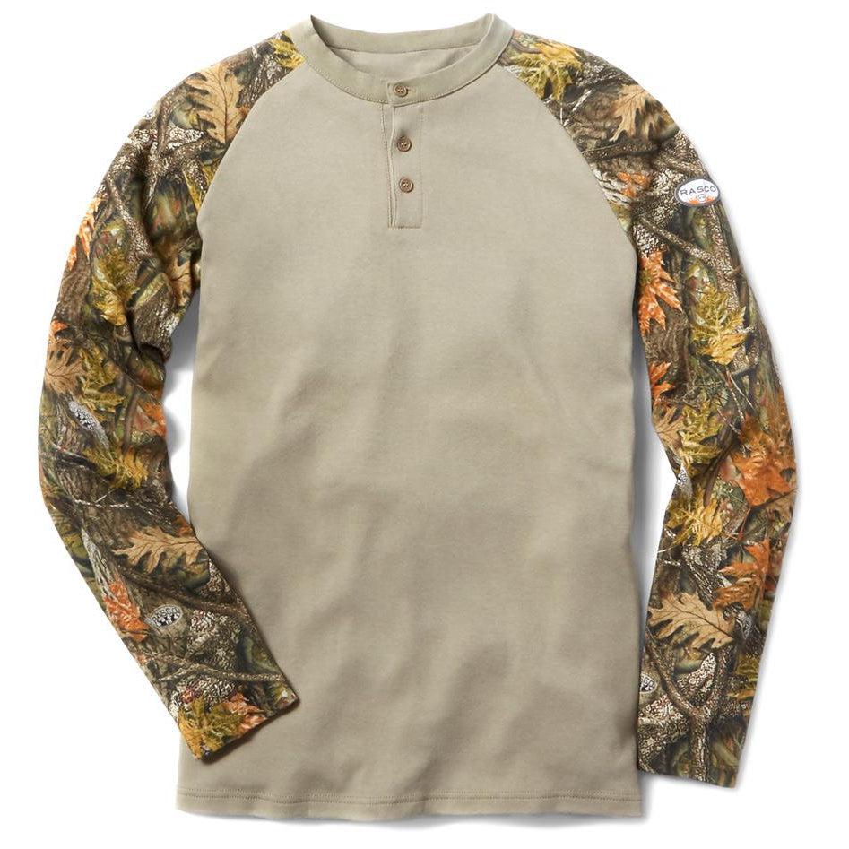 Rasco FR FR0401WC/KH Khaki and Camo Henley T-Shirt - Fire Retardant Shirts.com