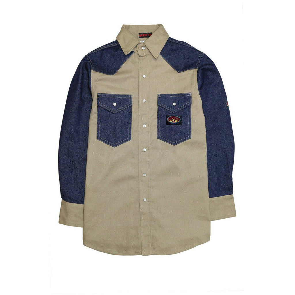 Rasco FR FR1104DN/KH Denim-Khaki Two Tone Work Shirts - Fire Retardant Shirts.com